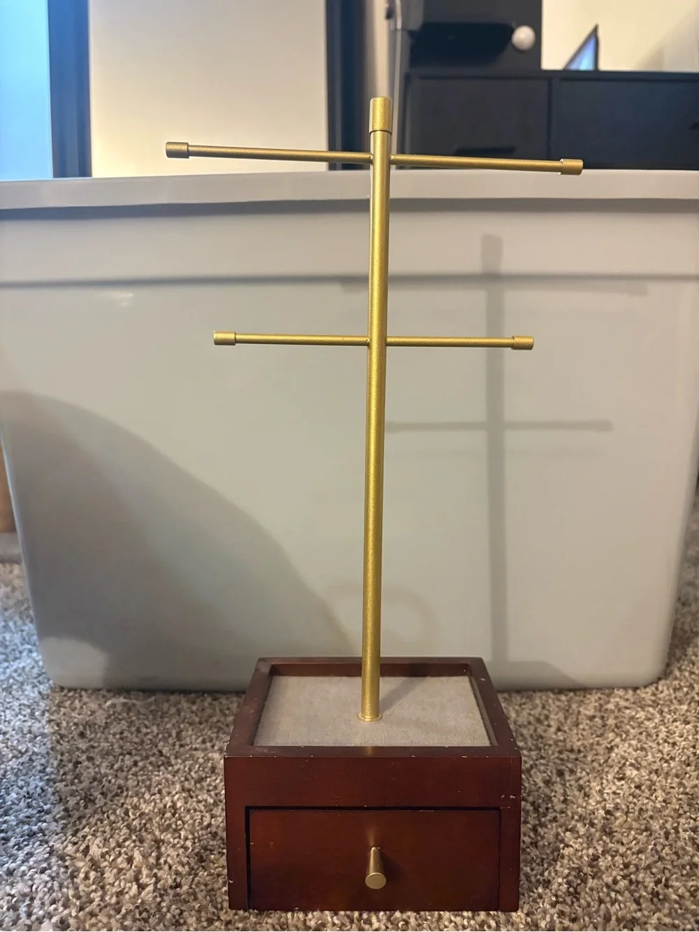 Gold and Brown Jewelry Stand with Drawer - Elegant Display Organizer